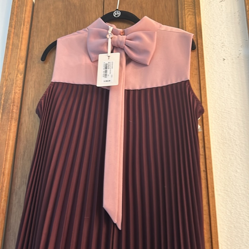 Ted Baker London Pink Top with Burgundy Pleated Midi Dress